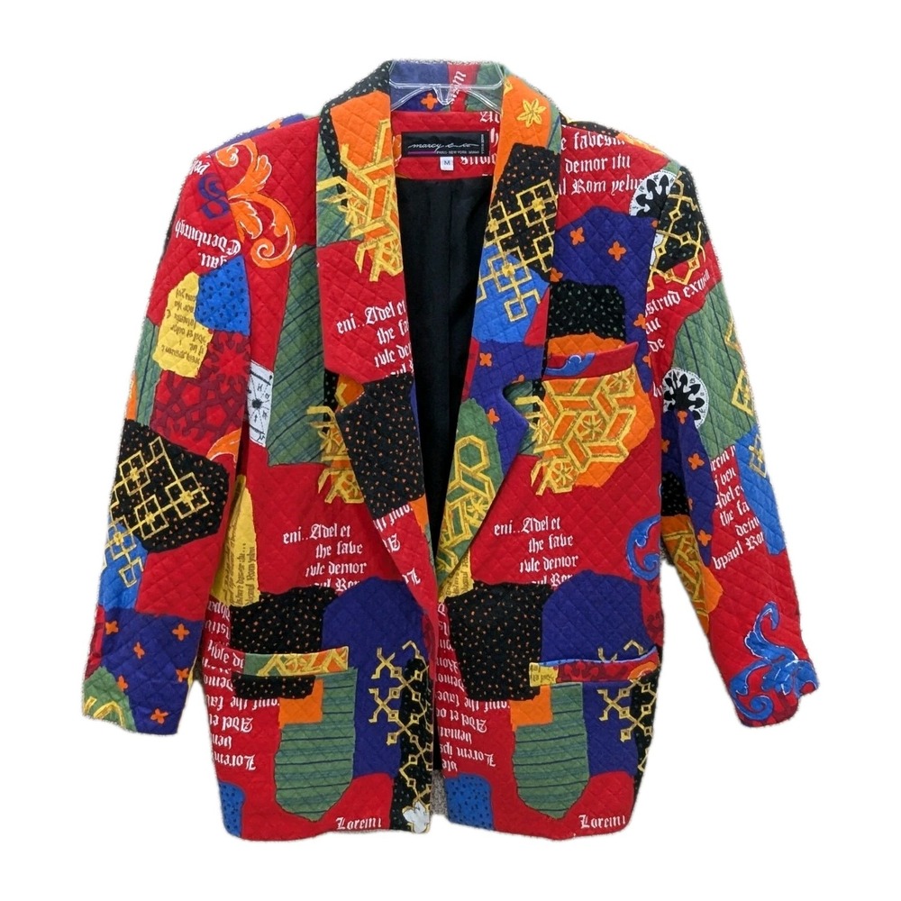 Vintage‎ 90s Patchwork Quilted Blazer Jacket Colorful Artsy Teacher Core Size M